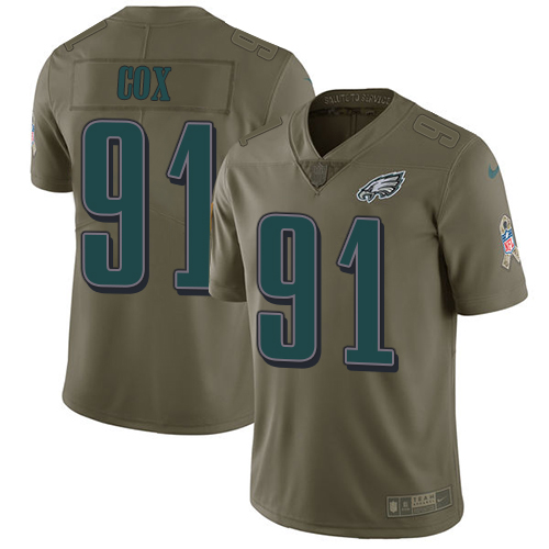 Nike Eagles #91 Fletcher Cox Olive Men's Stitched NFL Limited Salute To Service Jersey - Click Image to Close